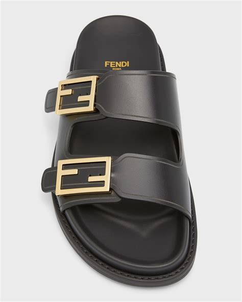 fendi f buckle leather slide sandals|fendi open toe flat sandals.